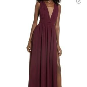 Lulus Heavenly Hues Burgundy Formal Chiffon V-neck Maxi Dress Size Small